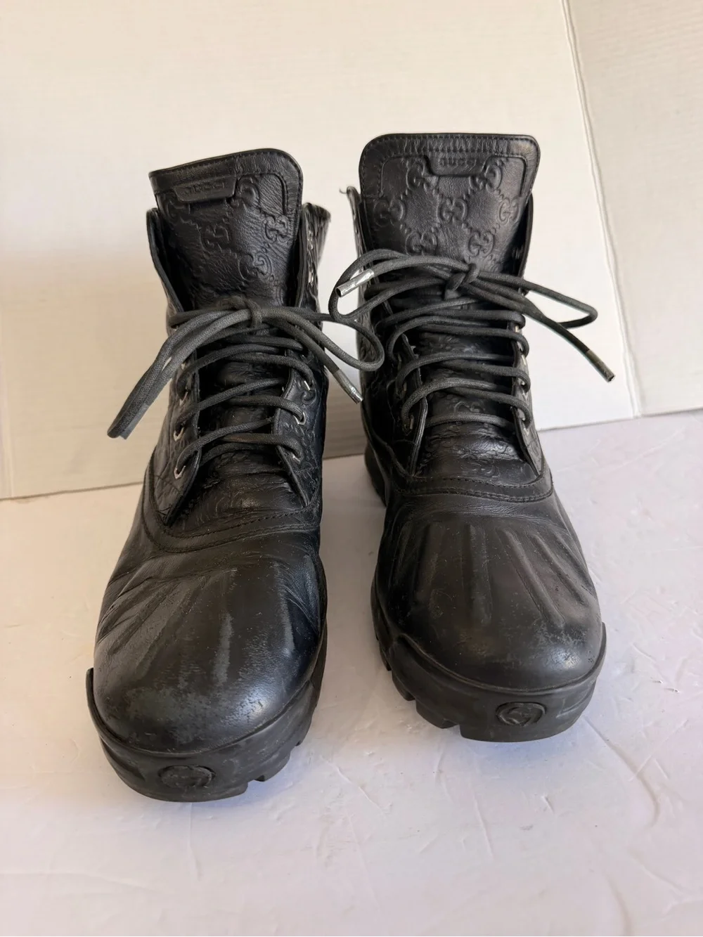 Gucci Black Embossed Leather Duck Boot